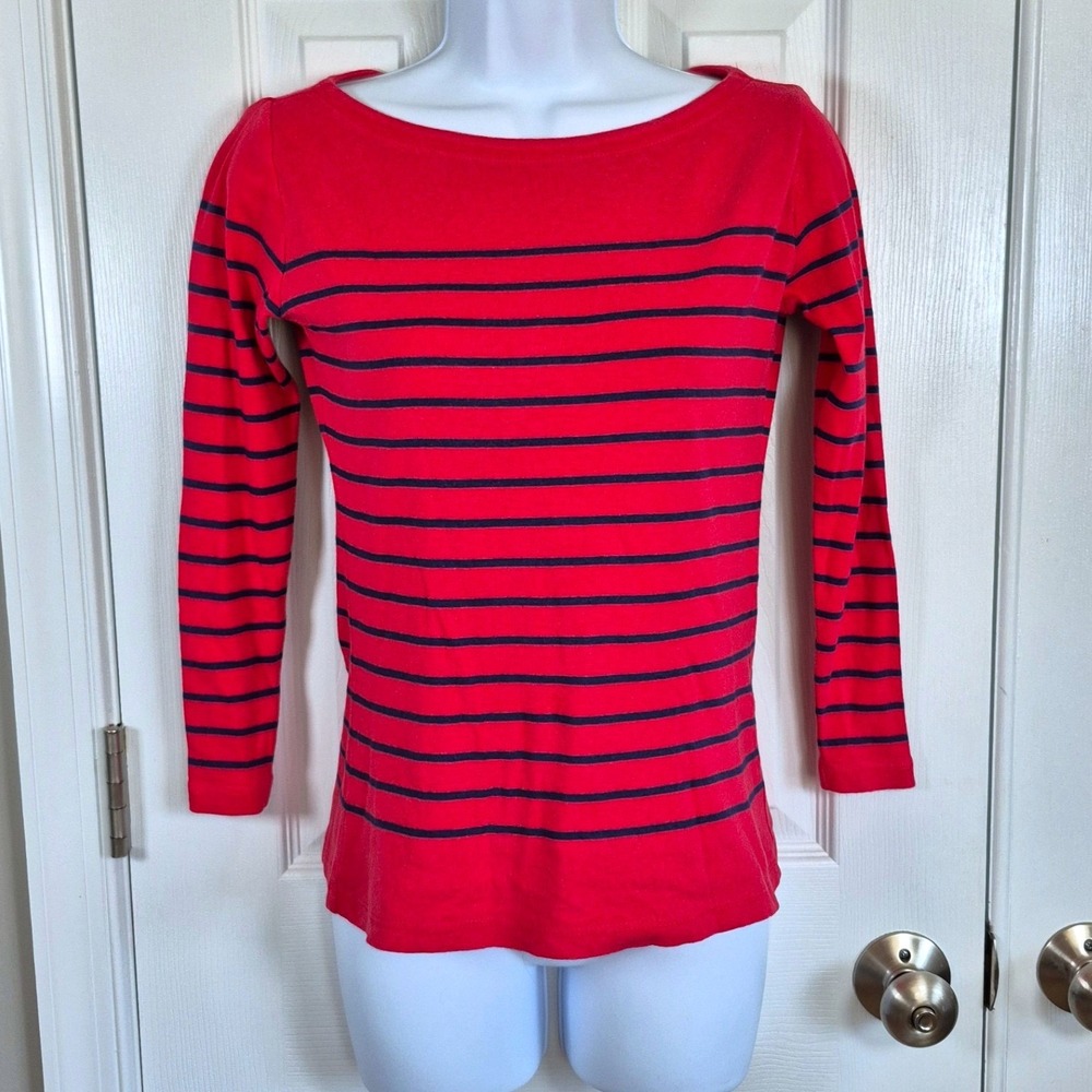 Vineyard Vines red blue stripe boarneck 3/4 sleeve tee shirt womens XXS